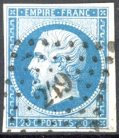 [O SUP] N° 14B, 20c Bleu, Bien Margé -TB Obl Centrale 'PC249' Bar Sur Aube - 1853-1860 Napoleon III
