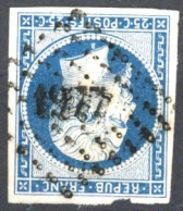 [O SUP] N° 15c, 25c Bleu Foncé, Belles Marges - TB Obl Centrale 'PC1977' Metz - Cote: 370€ - 1853-1860 Napoleon III