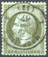 [O SUP] N° 19, 1c Vert-bronze Obl Concours De Marseille - Cote: 50€ - 1862 Napoleon III