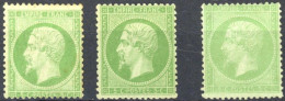 [*/(*) B/TB] N° 20*, 5c Vert (point Clair) - 20a(*), 5c Vert Foncé - 20e*, 5c Vert Clair (point Clair) - Les 2 Nuances - - 1862 Napoleon III