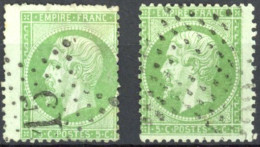 [O SUP] N° 20-cu, 5c Vert (2x) - Chaque Valeur Avec Décentrage Record - 1862 Napoléon III.