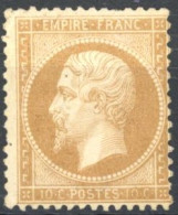 [* SUP] N° 21a, 10c Bistre-jaune, Signé Brun - Légère Trace. Très Frais - Cote: 2600€ - 1862 Napoléon III.