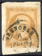 [O SUP] N° 21, 10c Bistre Sur Fragment - TB Obl Càd 'Grenoble' - 1862 Napoléon III.
