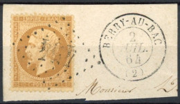 [O SUP] N° 21, 10c Bistre Sur Fragment - Superbe Obl 'GC454' Berry Au Bac - 1862 Napoleone III