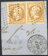 [O SUP] N° 21, 10c Bistre En Paire Sur Fragment - TB Obl 'PC724' Du GC - 1862 Napoléon III.