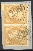 [O SUP] N° 21, 10c Bistre En Paire Sur Fragment - TB Obl 'GC2966' Pontcharra - 1862 Napoléon III.