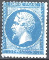 [* SUP] N° 22a, 20c Bleu Foncé, Signé Calves - Très Frais - Cote: 460€ - 1862 Napoleone III