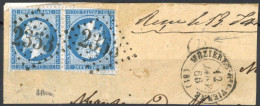 [O SUP] N° 22b, 20c Bleu En Paire Tête-bêche (petit Défaut De Dentelure) Sur Fragment Obl 'GC2353' Mèzières Haute Vienne - 1862 Napoléon III