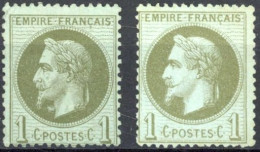[(*) TB] N° 25+25a, 1c Vert, Les 2 Nuances - Joli Duo - Cote: 40€ - 1863-1870 Napoléon III Lauré