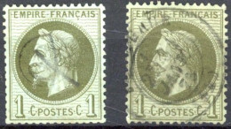 [O SUP] N° 25+25a, 1c Vert - Les 2 Nuances - Cote: 50€ - 1863-1870 Napoleon III Gelauwerd