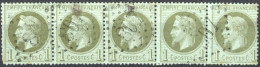 [O SUP] N° 25, Jolie Bande De 5 - TB Obl 'GC807' Bordeaux La Bastide - Cote: 160€ - 1863-1870 Napoleon III With Laurels