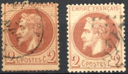 [O SUP] N° 26A+26B, 2c Rouge-brun - Les 2 Types - Cote: 175€ - 1863-1870 Napoléon III Lauré