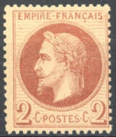 Delcampe - [* SUP] N° 26Ba, 2c Rouge-brun Foncé (type II) - Légère Trace - Cote: 250€ - 1863-1870 Napoléon III Lauré