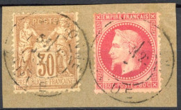 [O SUP] N° 32+80 Sur Fragment - TB Obl Cachet à Date - 1863-1870 Napoleone III Con Gli Allori