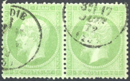 [O TB] N° 35, 5c Vert Pâle/bleu, Jolie Paire - TB Obl Càd - Cote: 500€ - 1863-1870 Napoleone III Con Gli Allori