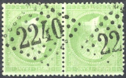 [O SUP] N° 35, 5c Vert Pâle/bleu, Superbe Paire - TB Obl 'GC2240' Marseille - Cote: 500€ - 1863-1870 Napoleon III Gelauwerd