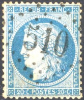 [O TB] N° 37, 20c Bleu Obl Concours GC '510' Bohain En Vermandois - 1870 Siège De Paris