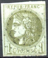 [O SUP] N° 39B, 1c Olive (report 2), Belles Marges - Obl Légère - Cote: 220€ - 1870 Ausgabe Bordeaux