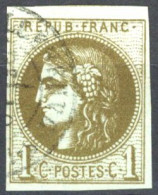Delcampe - [O SUP] N° 39C, 1c Olive Bronze (report 3), Belles Marges - Nuance Splendide - Cote: 400€ - 1870 Emission De Bordeaux