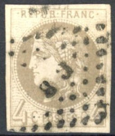 [O SUP] N° 41Ba, 4c Gris Jaunâtre (report 2), Belles Marges - Jolie Oblitération Centrale - Cote: 370€ - 1870 Uitgave Van Bordeaux