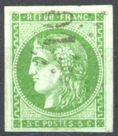 [O SUP] N° 42B, 1c Vert-jaune TB Margé Et Obl Très Légère. Très Frais - Cote: 220€ - 1870 Bordeaux Printing