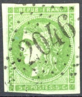 [O SUP] N° 42Ba, 5c Vert-jaune Foncé (report 2), Marge - Obl 'GC2046' Lille - Cote: 300€ - 1870 Bordeaux Printing