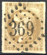 [O SUP] N° 43Bf, 10c Bistre  Verdâtre Foncé (report 2), Belles Grandes Marges - Superbe Obl Centrale 'GC369'. LUXE - Cot - 1870 Ausgabe Bordeaux