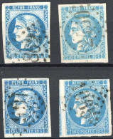 [O TB] N° 46B, 25c Bleu T.III.R.2, Sélection De 4 Ex Margés Avec Nuances Très Différentes - 1870 Emissione Di Bordeaux