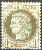 [O SUP] N° 50, 1c Vert-olive - Superbe Obl Càd Rouge Des Imprimés - Cote: 25€ - 1871-1875 Ceres