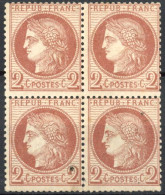 [(*)/O SUP] N° 51-cu, 2c Rouge-brun En Bloc De 4 - Obl Légère Sur La Paire Du Dessous - 1871-1875 Ceres