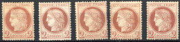 [(*) SUP] N° 51, 2c Brun-rouge, TB Lot De 5 Exemplaires - Nuances !! - Cote: 250€ - 1871-1875 Ceres