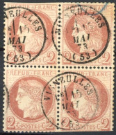 [O TB] N° 51, 2c Rouge-brun En Bloc De 4 (dentelure Voir Photo) - TB Obl Càd 'Vigneulles' - Cote: 250€ - 1871-1875 Ceres