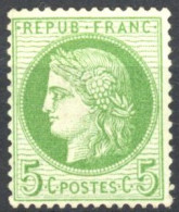 [(*) SUP] N° 53f, 5c Vert-jaune/azuré - Fond Ligné - Cote: 130€ - 1871-1875 Ceres