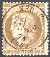 [O SUP] N° 54, 10c Brun Sur Rose Obl Concours C.à.d 'Nérac' - 1871-1875 Ceres
