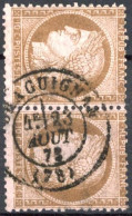 [O SUP] N° 58, 10c Brun/rose En Paire - Obl Càd 'Laguignan' - Cote: 40€ - 1871-1875 Cérès