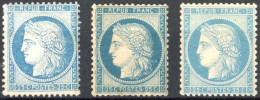 [(*) SUP] N° 60A+60Aa+60Ad, 20c Bleu (type I) - Les 3 Nuances - Cote: 250€ - 1871-1875 Cérès