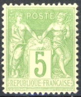 [** SUP] N° 102, 5c Vert-jaune (I), Excellent Centrage - Fraîcheur Postale - Cote: 100€ - 1876-1878 Sage (Typ I)