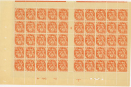 [** SUP] N° 109, 3c Orange En Feuille De 50, Millesime 5 - Fraîcheur Postale - 1900-29 Blanc