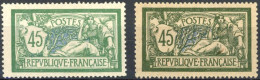 [* SUP] N° 143, 45c Vert Et Bleu, Lot De 2 Nuances Dont Superbe Nuance Foncée - Rare Ensemble. Cote : ++70 € - 1900-27 Merson