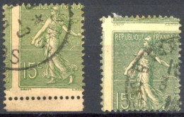 [O SUP] N° 130, 15c Vert-gris (2x) - Piquage à Cheval - 1903-60 Semeuse Lignée