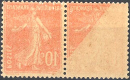 [** SUP] N° 138-cu, 10c Rouge En Paire - Impression Recto-verso Partielle - 1903-60 Semeuse Lignée