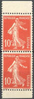 [** SUP] N° 138e, 10c Rouge - Paire Verticale De Carnet - Cote: 60€ - 1903-60 Semeuse A Righe