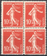 [** SUP] N° 138n, 10c Rouge, Faux De Turin - Bloc De 4 - Cote: 80€ - 1903-60 Sower - Ligned