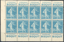 [** SUP] N° 140f, 25c Bleu (5x) Paire Verticale De Carnet Avec Pubs - Timbres **. 2 Traces * En Marges - Cote: 650€ - 1903-60 Sower - Ligned