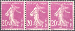 [** SUP] N° 190f, 20c Lilas-rose - Sans 'c' à 20c Au Timbre 2 Dans Une Bande De 3 - Cote: 40€ - 1903-60 Säerin, Untergrund Schraffiert