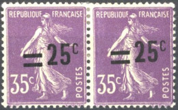 [* SUP] N° 218-cu, 25/35c Violet En Paire - Surcharge Fortement Déplacée - 1903-60 Sower - Ligned