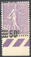 [** SUP] N° 223-cu, 50/60c Violet - Surcharge à Cheval - 1903-60 Semeuse A Righe