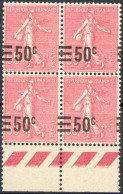 [** SUP] N° 224-cu, 65/50c Rose En Bloc De 4 - Surcharge à Cheval - 1903-60 Sower - Ligned
