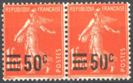 [** SUP] N° 225-cu, 50/1f05 Vermillon En Paire - '0' Cassé Sur Le Timbre 2 - 1903-60 Sower - Ligned