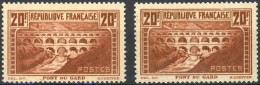 [* SUP] N° 262c+262d, 20f Pont Du Gard (IIA), Les 2 Nuances - Légère Trace. Grande Fraîcheur - Cote: 800€ - Unused Stamps